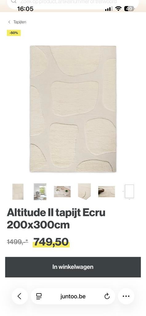 Juntoo Altitude ecru mat / tapijt / vloerkleed 200 x 300 cm, Neuf, 200 cm ou plus, 200 cm ou plus, Enlèvement