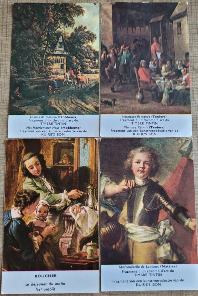 4 verzamelprenten: Meesterwerken uit de schilderkunst, Enlèvement ou Envoi, Utilisé, Autres sujets/thèmes, Gravure