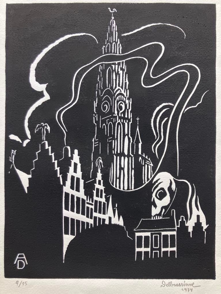 linosnede Albert Delbrassinne (1911) Antwerpen, Antiek en Kunst, Ophalen of Verzenden