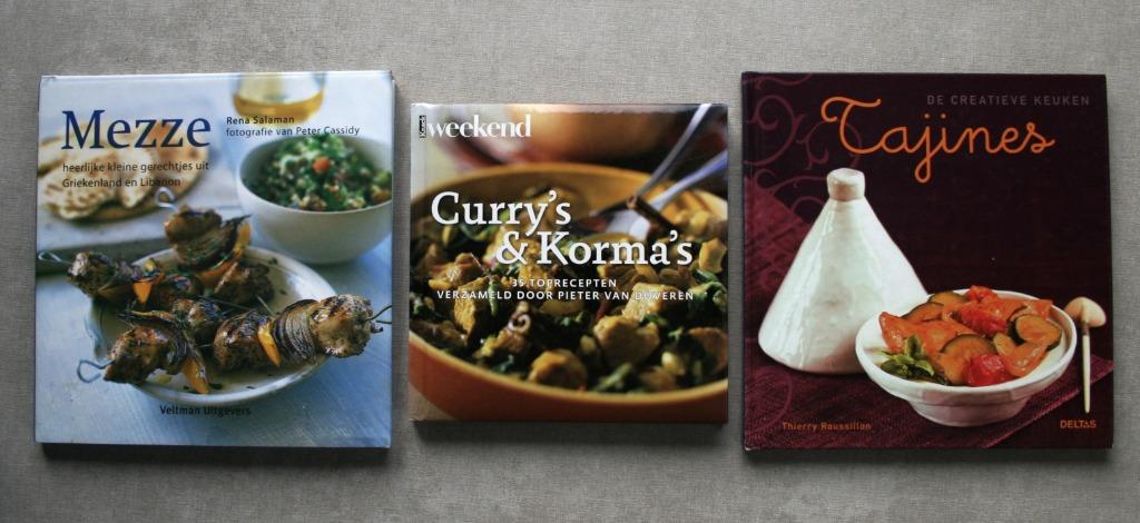 Mezze – Tajines - Curry’s & Korma’s: set van 3 = €10, Enlèvement ou Envoi, Utilisé, Diverse auteurs, Autres régions
