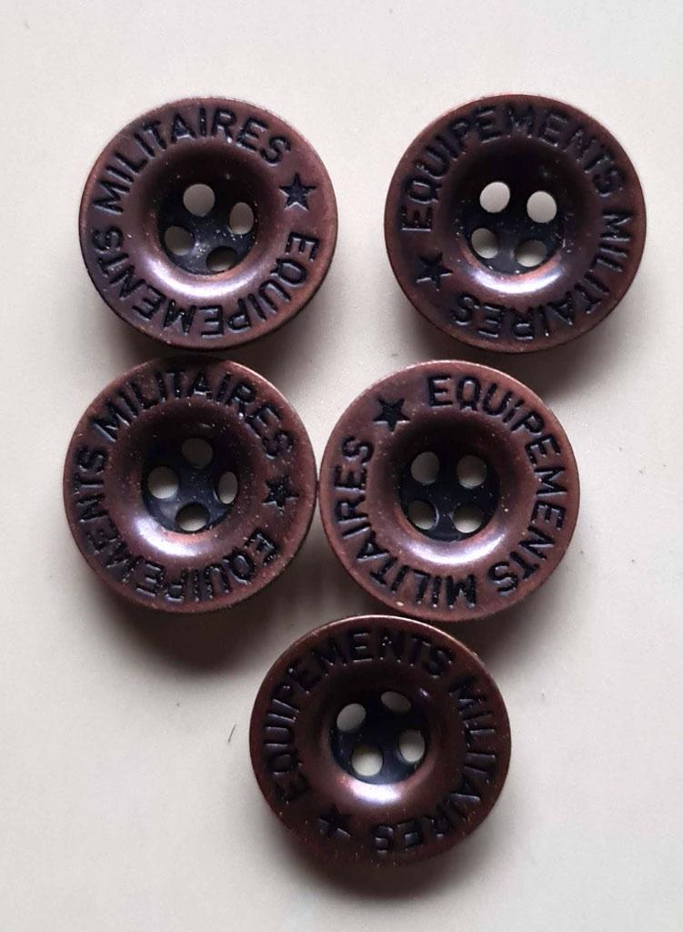 leger : knoop 'Equipements militaires' -5 st - 17mm-zie info, Verzamelen, Ophalen