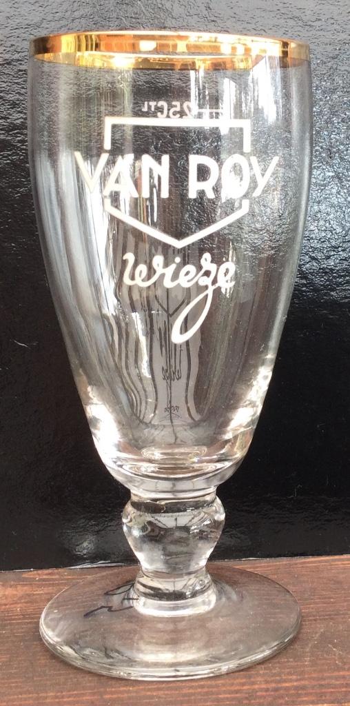 Bier brouwerij glas Van Roy Wieze op voet 25 Ctl goudboord, Collections, Enlèvement ou Envoi, Comme neuf