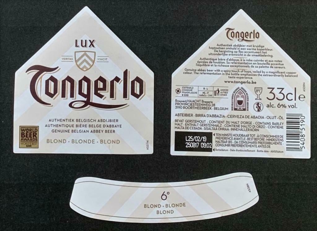 Bieretiket Tongerlo Lux Brouwerij Haacht (2h2), Ophalen of Verzenden, Gebruikt, Overige typen, Overige merken