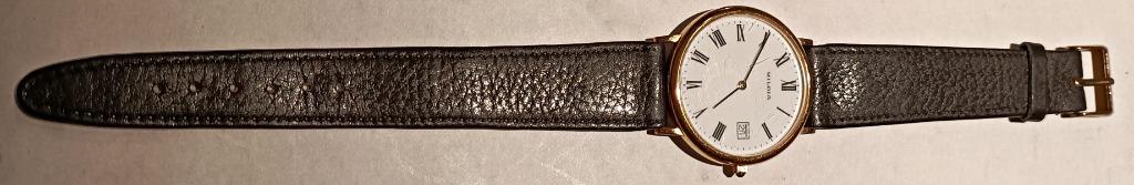 Montre Mildia homme 651301 plaqué or, date, vintage, Enlèvement ou Envoi, Utilisé