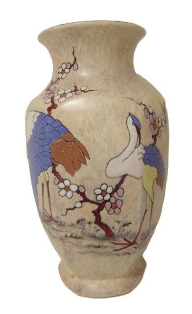ART DECO 30' : XL Aardewerk vaas van A.DUBOIS - Kraanvogels, Antiquités & Art, Antiquités | Vases, Enlèvement
