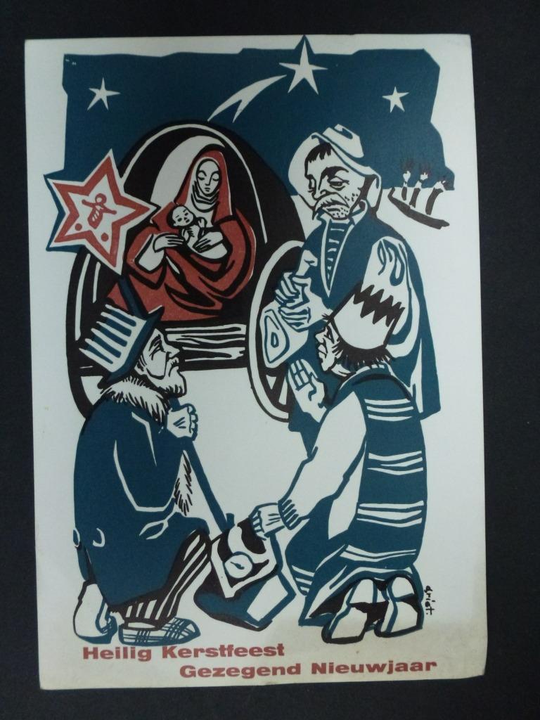 oude prentkaart Heilig kerstfeest Gezegend Nieuwjaar, Verzamelen, Ophalen of Verzenden, 1960 tot 1980, Gelopen, Feest(dag)