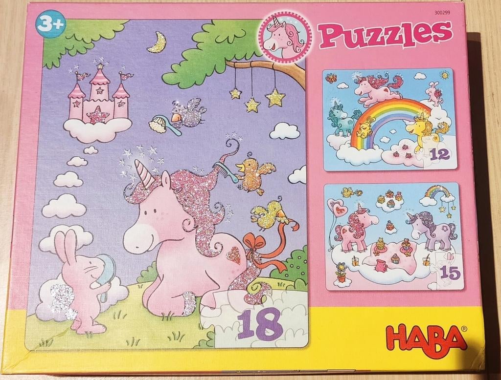 Puzzels eenhoorn Haba, Ophalen, 10 tot 50 stukjes, Zo goed als nieuw, 2 tot 4 jaar