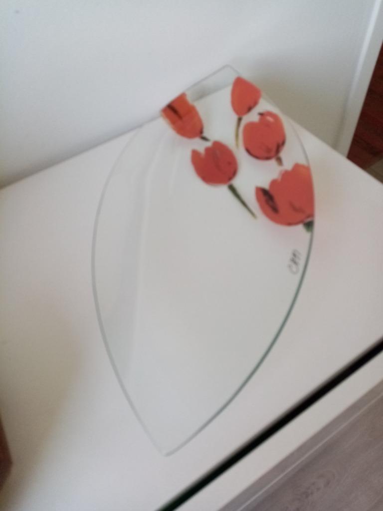 Schaal ovaal in glas met rode tulpen, Ophalen
