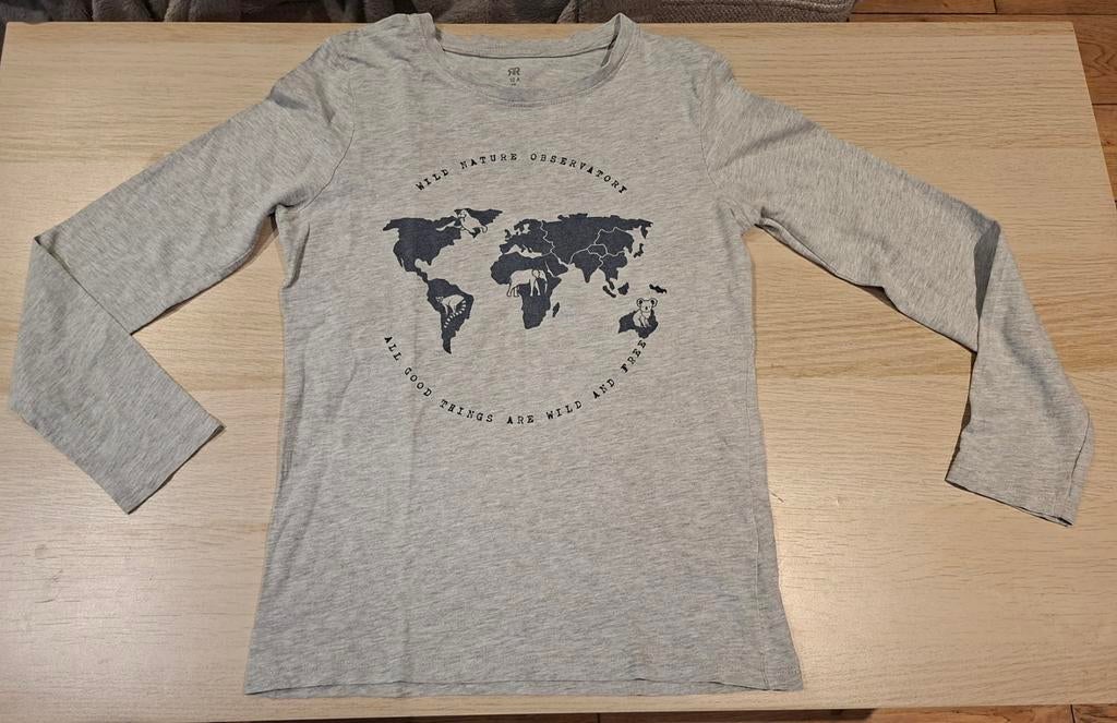 t-shirt gris planisphère la Redoute taille 10 ans, Garçon, La redoute, Enlèvement ou Envoi, Chemise ou À manches longues