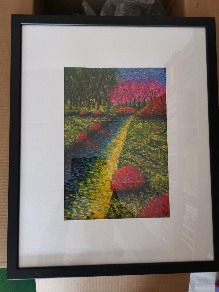 De tuin van Monet - 43x53cm - acryl op papier, Antiek en Kunst, Kunst | Schilderijen | Modern, Ophalen