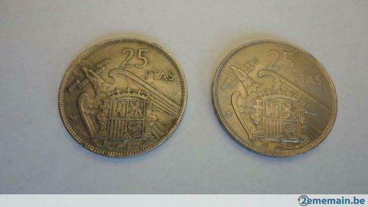 2 pièces de 25 pesetas 1957 (* 57) et (*66)  Espagne Franco, Enlèvement ou Envoi, Espagne