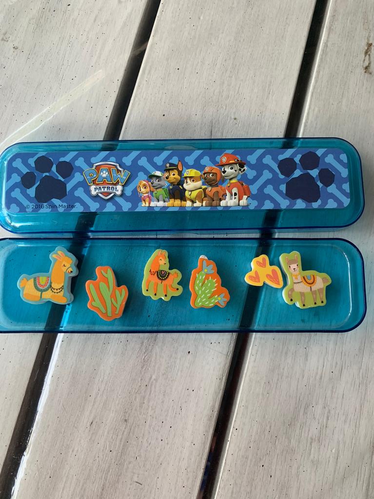 Paw patrol pennendoos met 6 gommen, Ophalen of Verzenden, Zo goed als nieuw