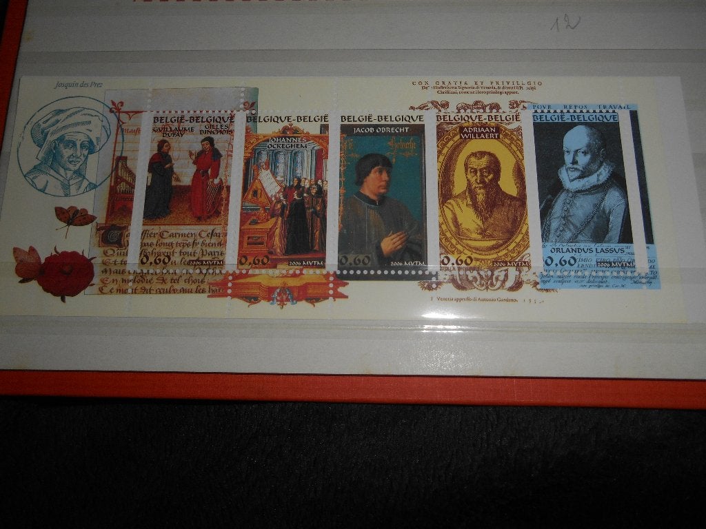 Feuillet de 5 timbre B "les polyphonistes de la Renaissance, Timbres & Monnaies, Timbres | Europe | Belgique, Enlèvement ou Envoi