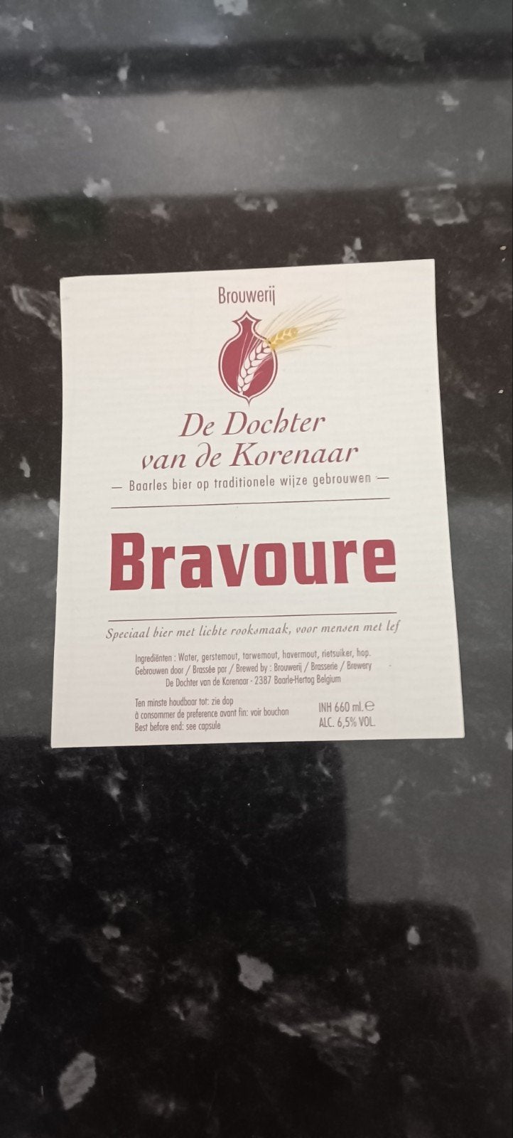bieretiket bravoure dochter vd korenaar Baarle hertog 660 ml, Ophalen of Verzenden