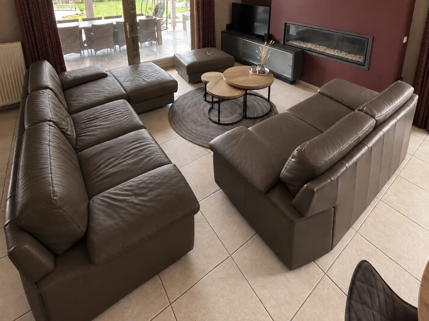 Leren salon in Taupe kleur, Ophalen, Gebruikt, Leer, Tijdloos