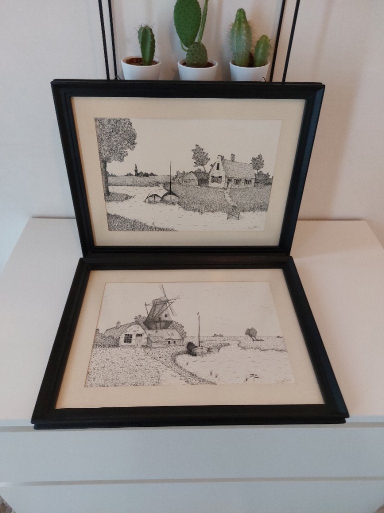Pentekening Nuyttens 2 stuks, Enlèvement, Dessin à la plume
