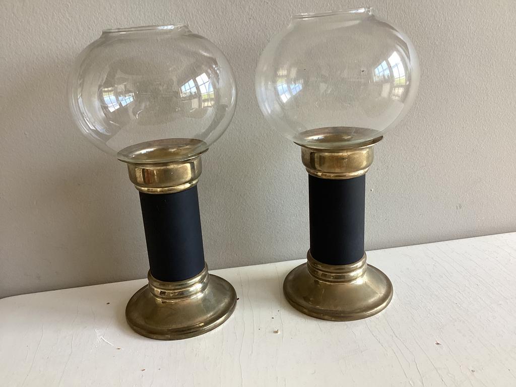 Magnifiques lampes à vent sur pied, métal jaune, noir, Enlèvement ou Envoi, Comme neuf, Noir, Métal