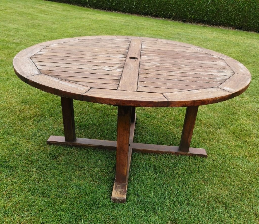Ronde teak tuintafel (150cm), Tuin en Terras, Ophalen, Gebruikt, Rond, Teakhout