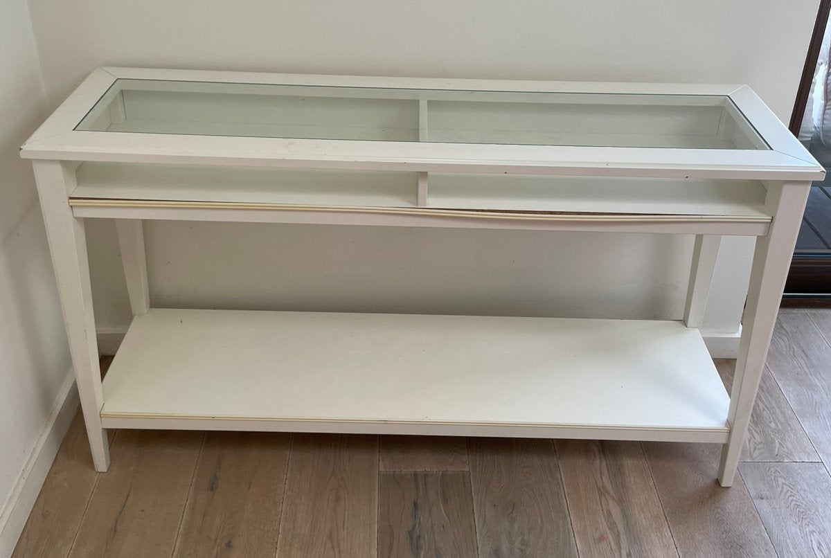 TV kast wit met glas, Huis en Inrichting, Gebruikt, 100 tot 150 cm, Ophalen of Verzenden, Minder dan 100 cm