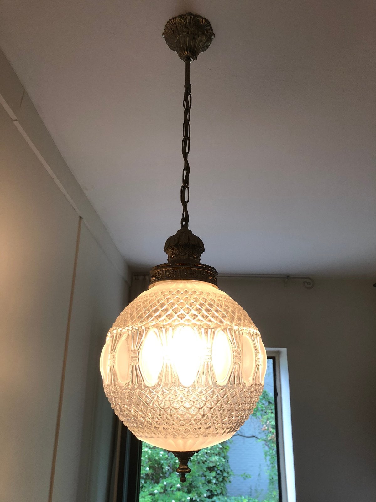 LUSTRE EN VERRE ET CUIVRE, Enlèvement, Utilisé, Verre