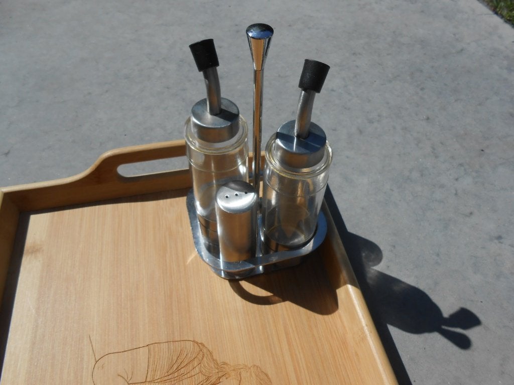 azijn olie peper zout metalen keukenstel merk: Narin inox, Antiek en Kunst, Ophalen of Verzenden