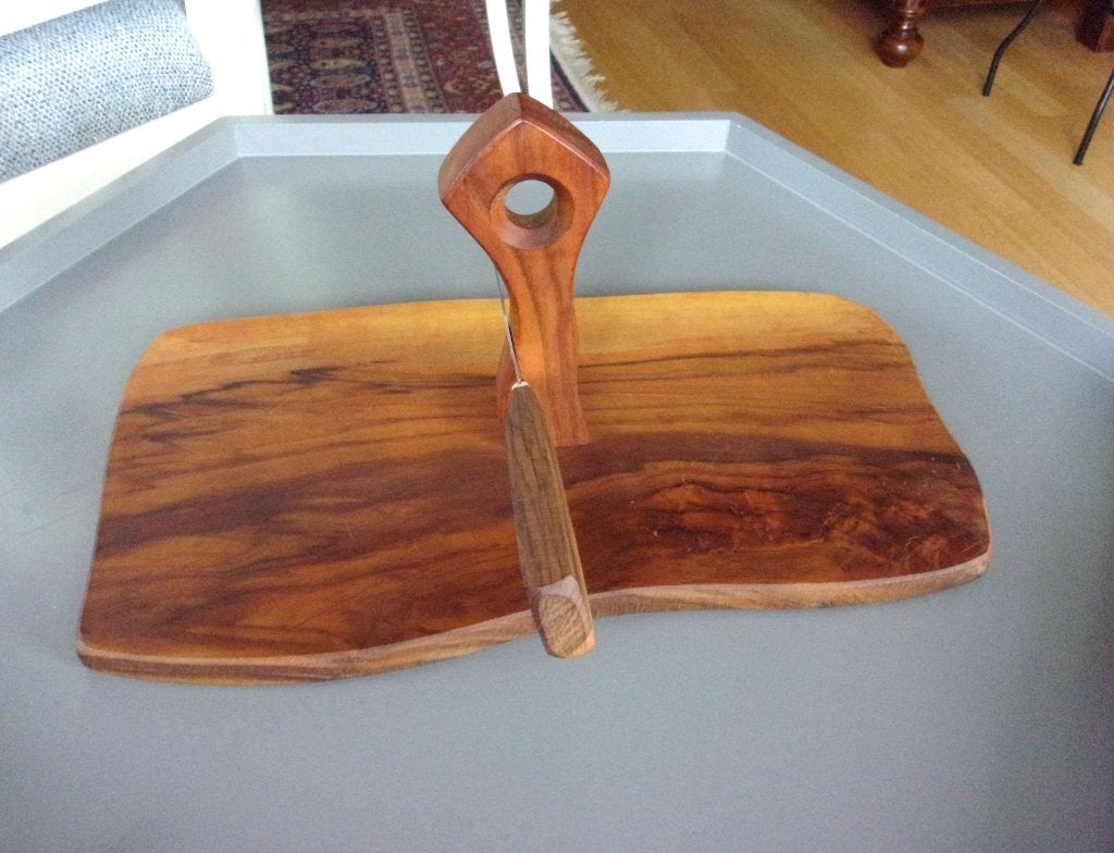 Olijfhouten kaasplank met mes, Ophalen of Verzenden, Zo goed als nieuw, Hout, Serveerplank