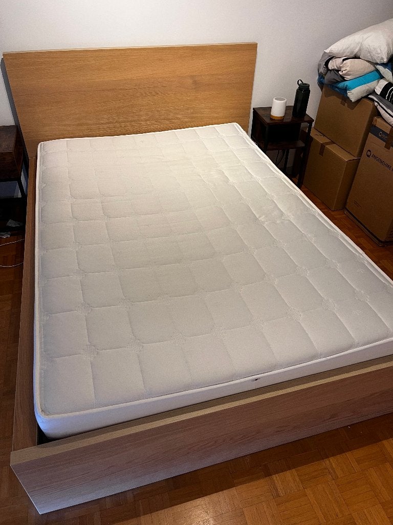 Bed (IKEA MALM 160), inclusief matras 140cm (optioneel), Queen size, 140 cm, Brun, Utilisé