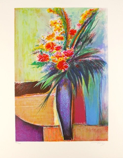 André Torre, « Vase bleu », lithographie, Antiquités & Art, Numéroté, Enlèvement ou Envoi, Lithographie