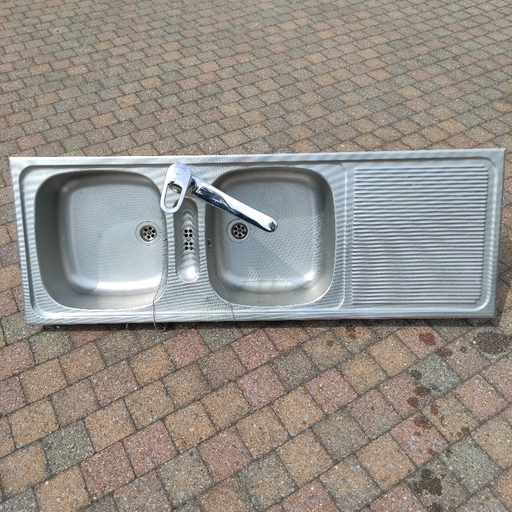 Inox spoelbak met keukenkraan Grohe, Ophalen, Gebruikt, Inox, Kraan