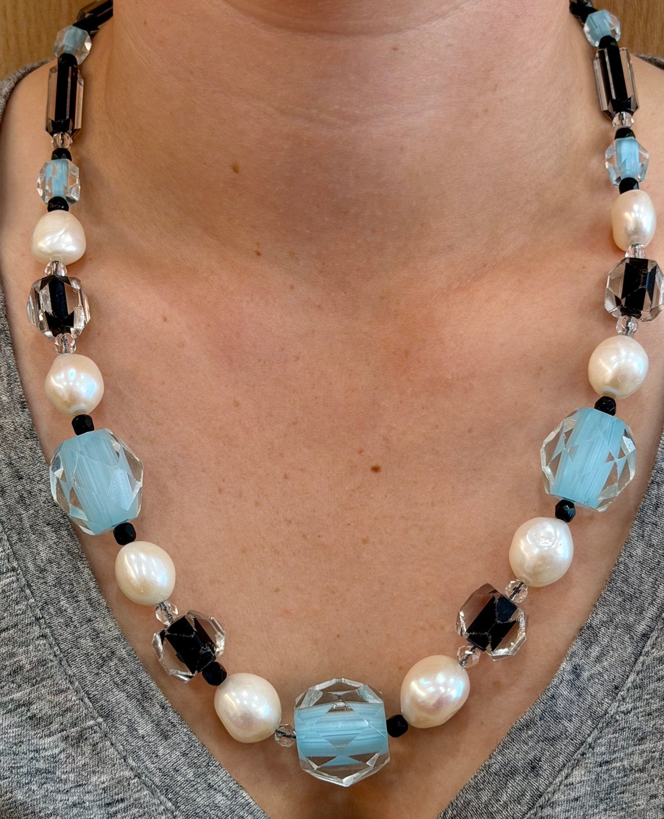 Collier perles et cristal en argent, Enlèvement ou Envoi, Comme neuf, Argent, Argent