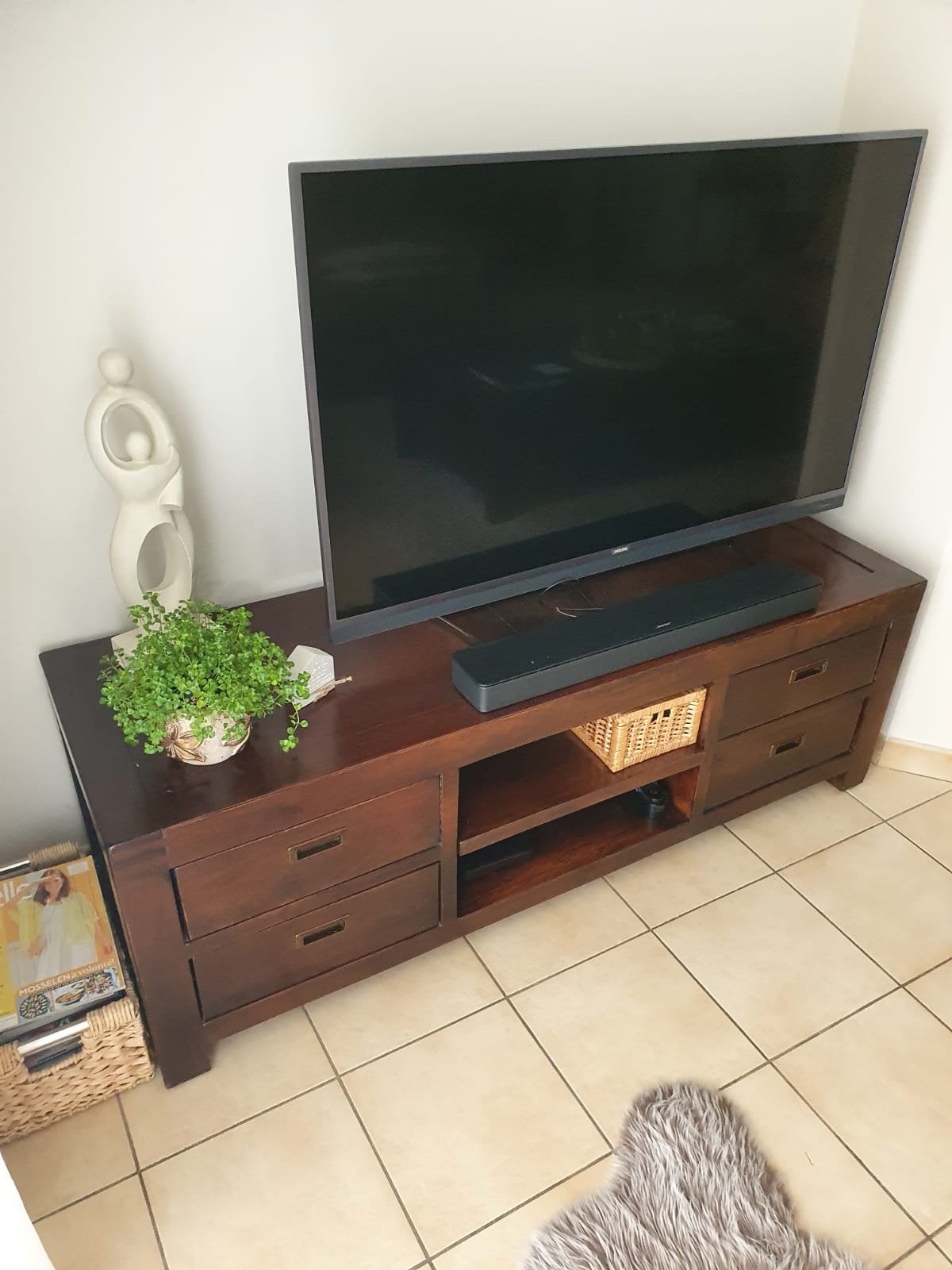 Meuble TV en bois massif, Maison & Meubles, Enlèvement, Comme neuf