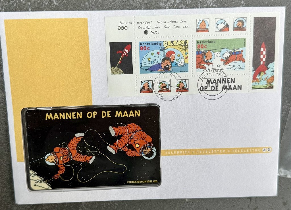 Tintin Télélettre et timbres Les hommes sur la lune, Collections, Enlèvement ou Envoi, Tintin, Neuf, Image, Affiche ou Autocollant