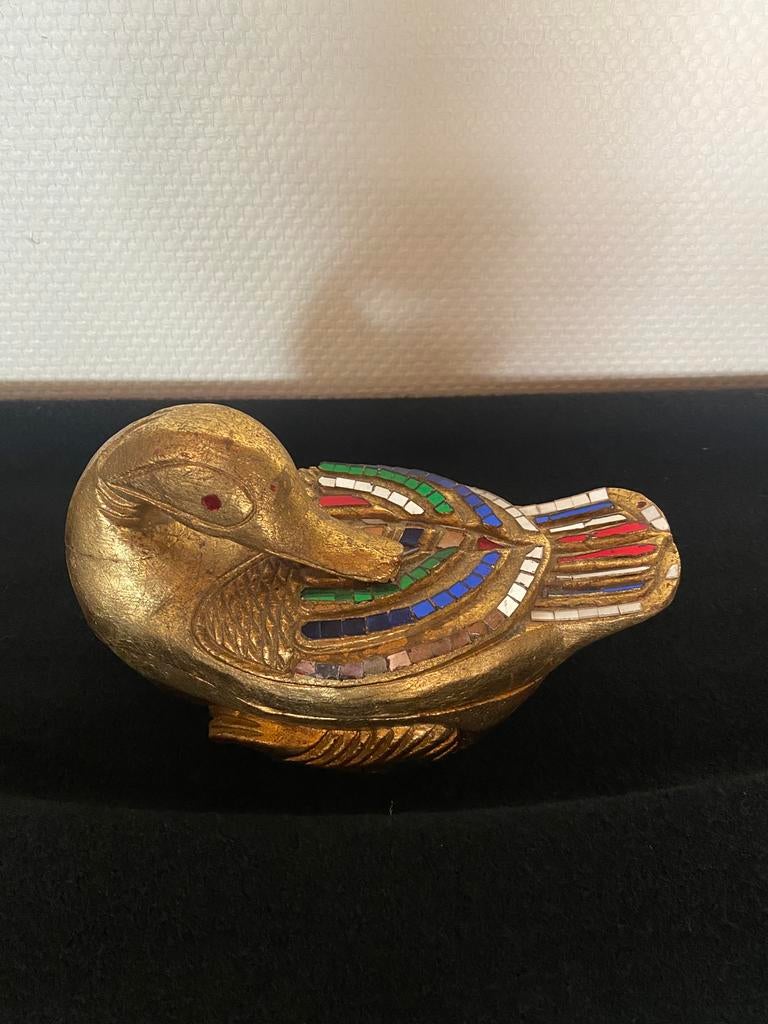 vintage eendenvormige snuisterijendoos, Verzamelen, Ophalen, Gebruikt, Hout, Dier