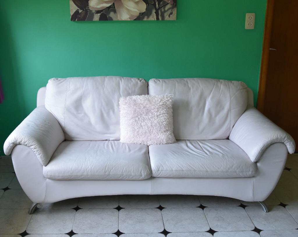 Canapé design en cuir rose pâle, Maison & Meubles, Design, Banc droit, Enlèvement, Utilisé