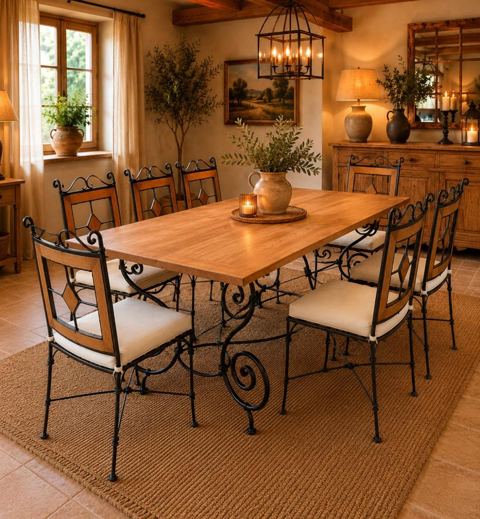 Prachtige smeedijzeren eettafel set 6 stoelen, Ophalen, Zo goed als nieuw