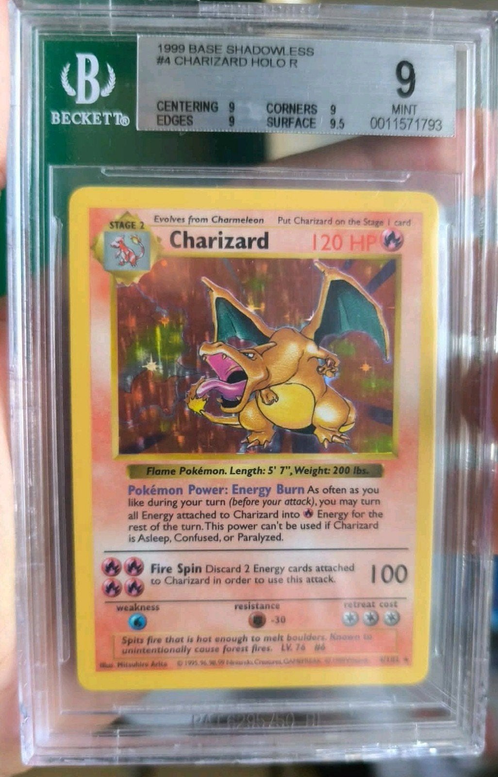 1999 Base Shadowless Charizard #4 Holo BGS 9 Pokémon à la me, Neuf, Enlèvement ou Envoi, Foil, Cartes en vrac
