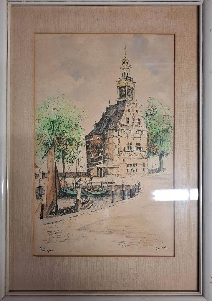 Gekleurde pentekening (ets), Antiek en Kunst, Kunst | Schilderijen | Klassiek, Ophalen