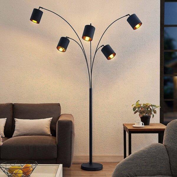 Lindby Abiram design vloerlamp zwart/goud – 5 lichts, Ophalen, Zo goed als nieuw