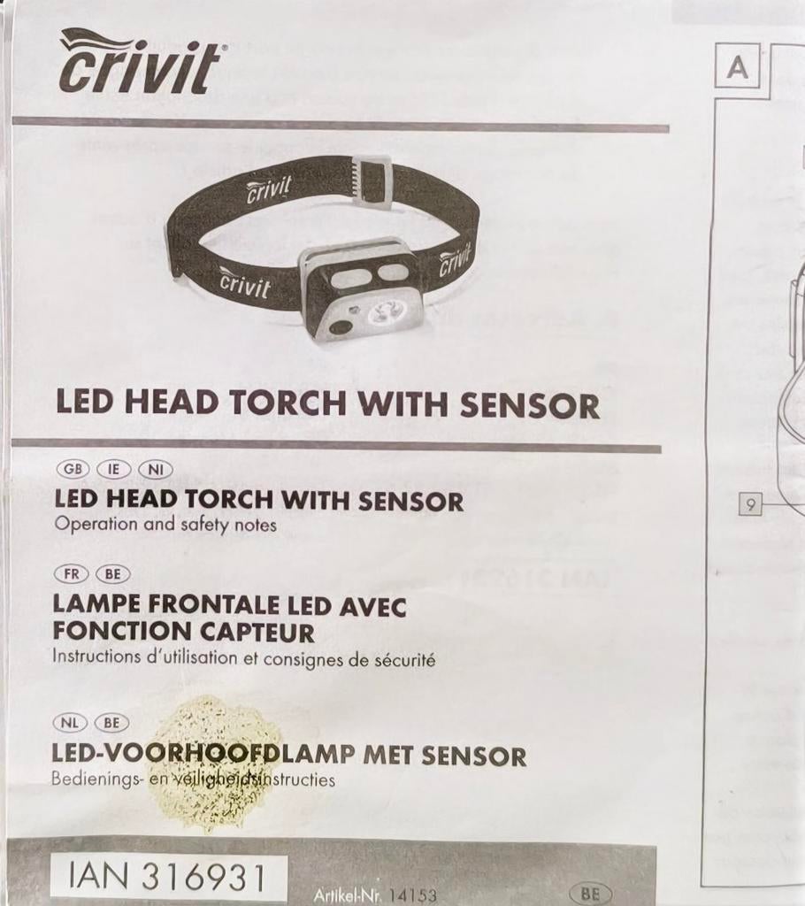 Crivit Led voorhoofdlamp met sensor, Enlèvement