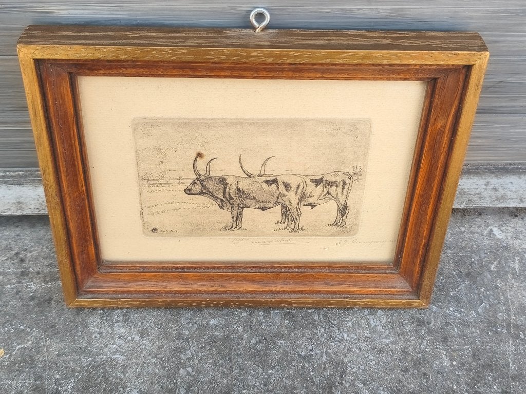 Gravure taureau signe François marechal, Enlèvement ou Envoi, Gravure