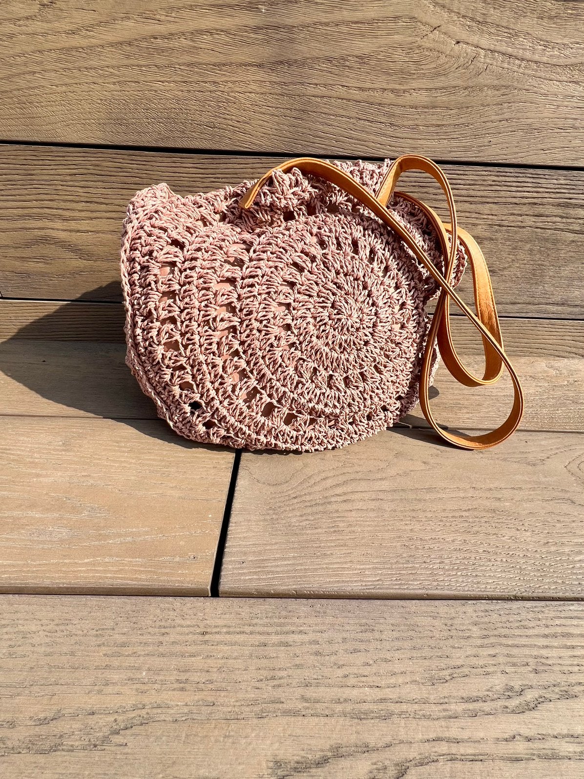 Boho ronde oudroze strandtas met gevlochten riet, Ophalen of Verzenden, Nieuw, Roze, Overige merken