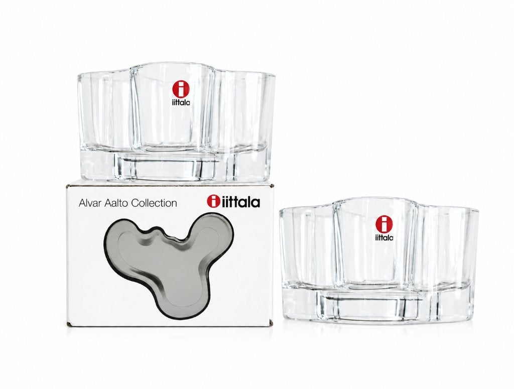 2 X Alvar Aalto Iittala kandelaar, Enlèvement ou Envoi, Comme neuf, Verre, Chandelier