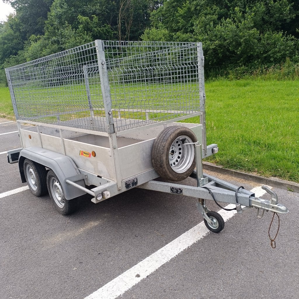 Remorque double essieux aluminium avec grillage, Enlèvement, Utilisé