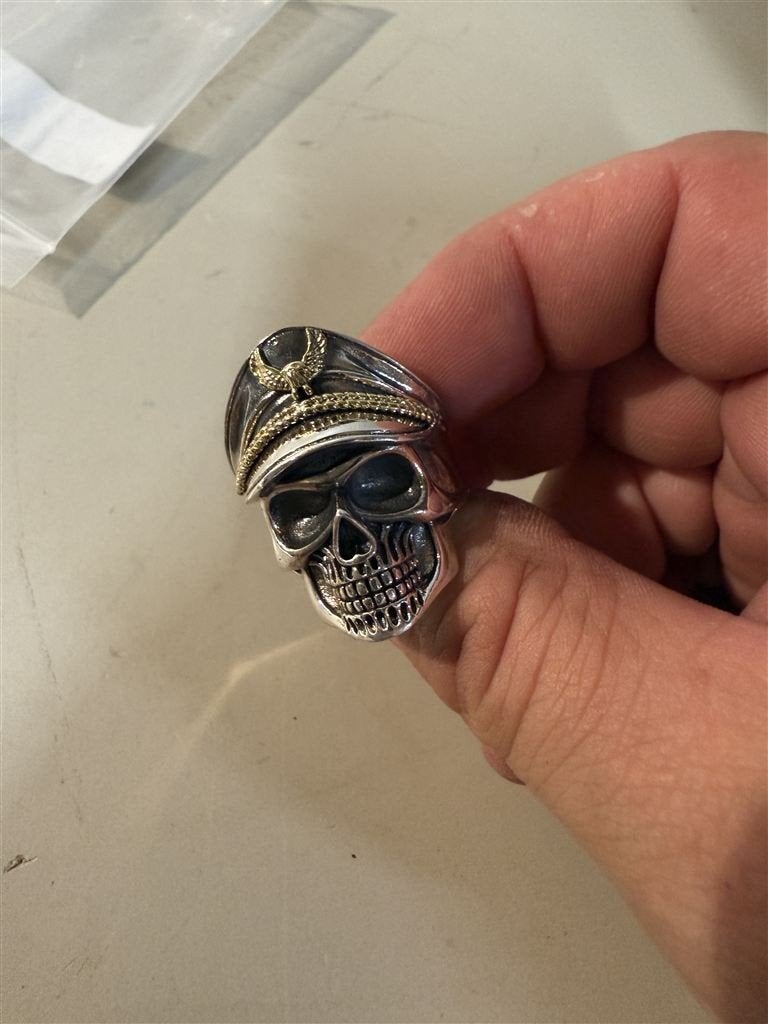 925 Zilver Schedelring met Unieke Officiershoed, Bijoux, Sacs & Beauté, Bagues, Enlèvement ou Envoi, Neuf, Argent, Argent