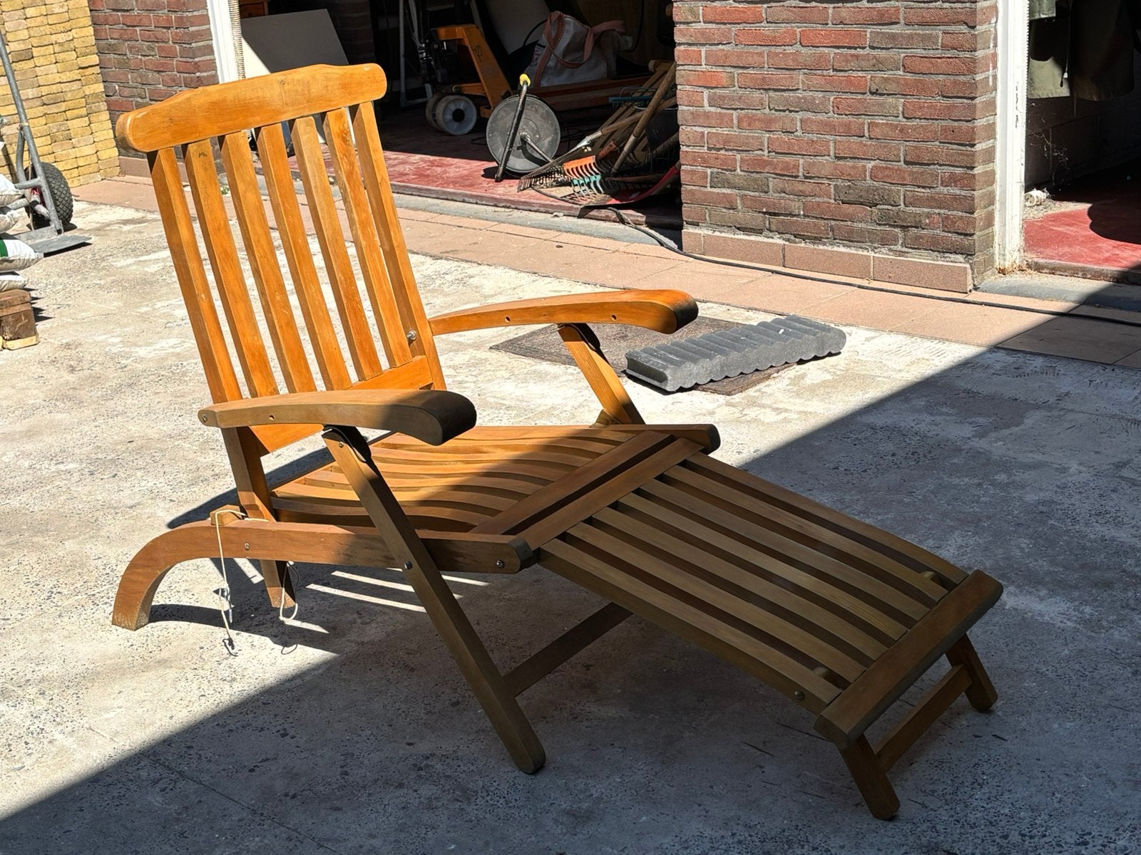 4x Houten verstelbare tuinstoelen met voetensteun, Ophalen, Gebruikt