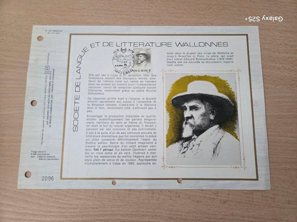 Feuillet commémoratif " langue et  littérature wallonnes", Enlèvement, Affranchi, Autres thèmes
