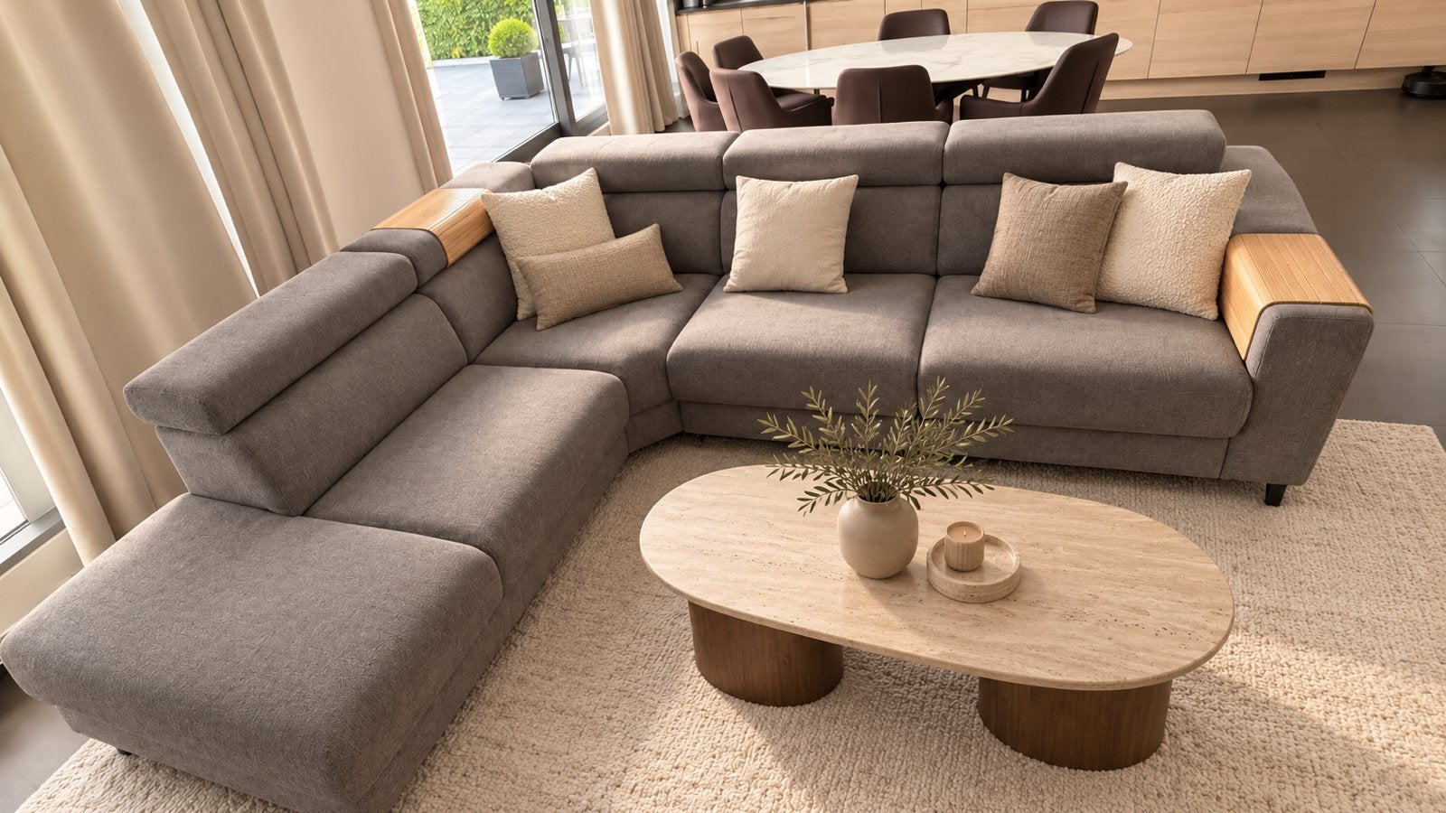 Canapé gris moderne à vendre avec chaise longue électrique, Maison & Meubles, Enlèvement, Comme neuf