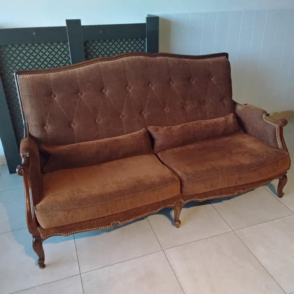 Vintage salon cognackleurig fluweel, Antiek en Kunst, Ophalen