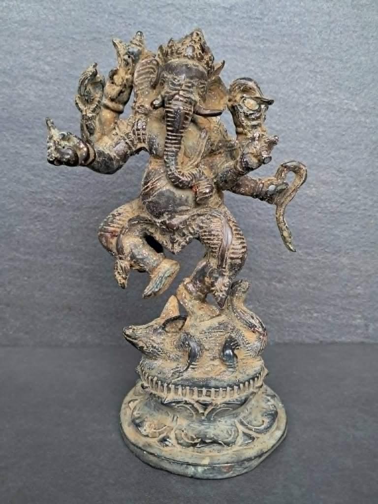 Ganesh en bronze dansant sur son vâhana(rat)Inde/Asie, Enlèvement ou Envoi