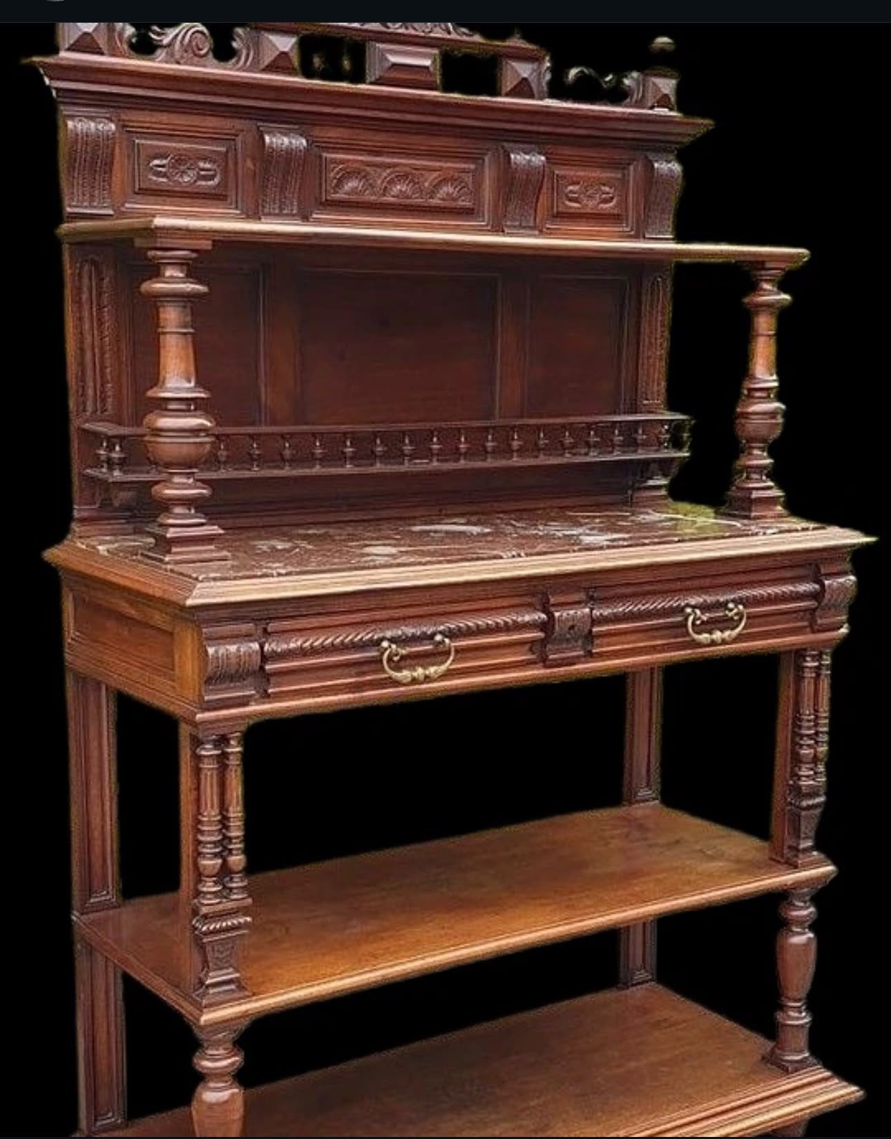 antieke buffetkast/wandtafel van notenhout met marmeren blad, Antiek en Kunst, Ophalen
